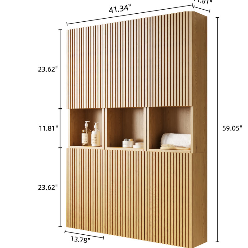 Armoire de rangement pour salle de bain de 41 po - 6 armoires avec portes en contreplaqué couleur de grain de chêne, imperméable et fonctionnelle pour différentes zones