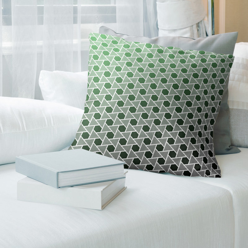 Housse de coussin Rainbow Hexagons and Triangles, 16 po x 1 po, Pas de bourre, Noir / Vert