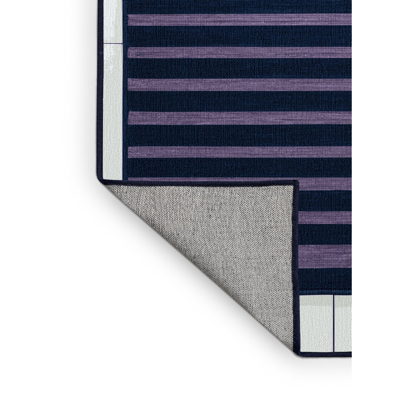 Tapis bleu à rayures horizontales lavable à la machine, Rond 6 pi
