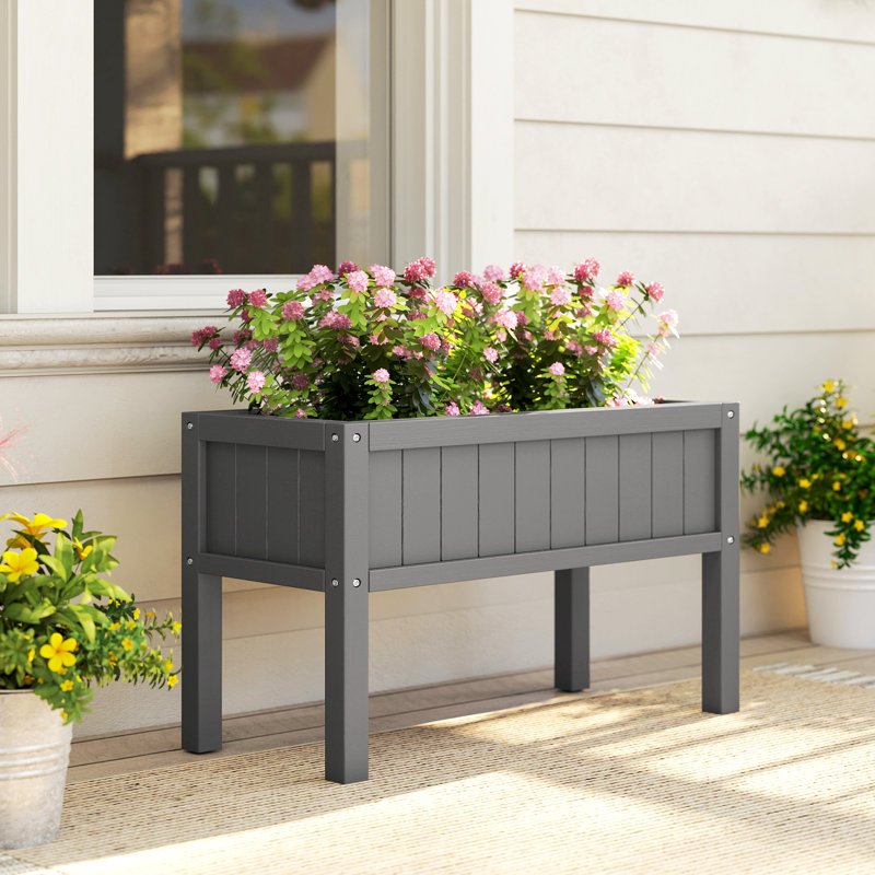 Lit de jardin surélevé avec trous de drainage, gris