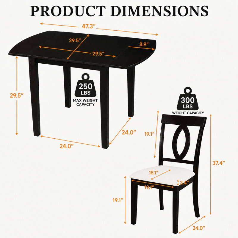 Ensemble de table de salle à manger 3 pièces en bois à abattant, 1 table pliante extensible, 2 chaises rembourrées, ensemble de salle à manger pour 2 personnes, peu encombrant, appartements, cuisine, brun foncé