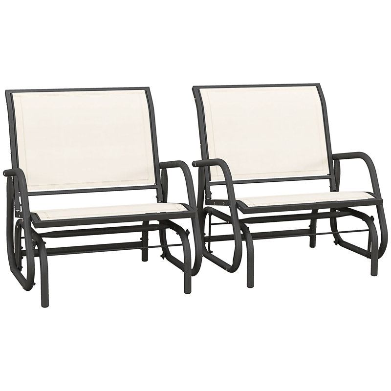Porch Glider Set Of 2, Metal Frame Swing Glider Chairs With Breathable Mesh Fabric, Curved Armrests And Steel Frame For Garden, Poolside, Backyard, Balcony