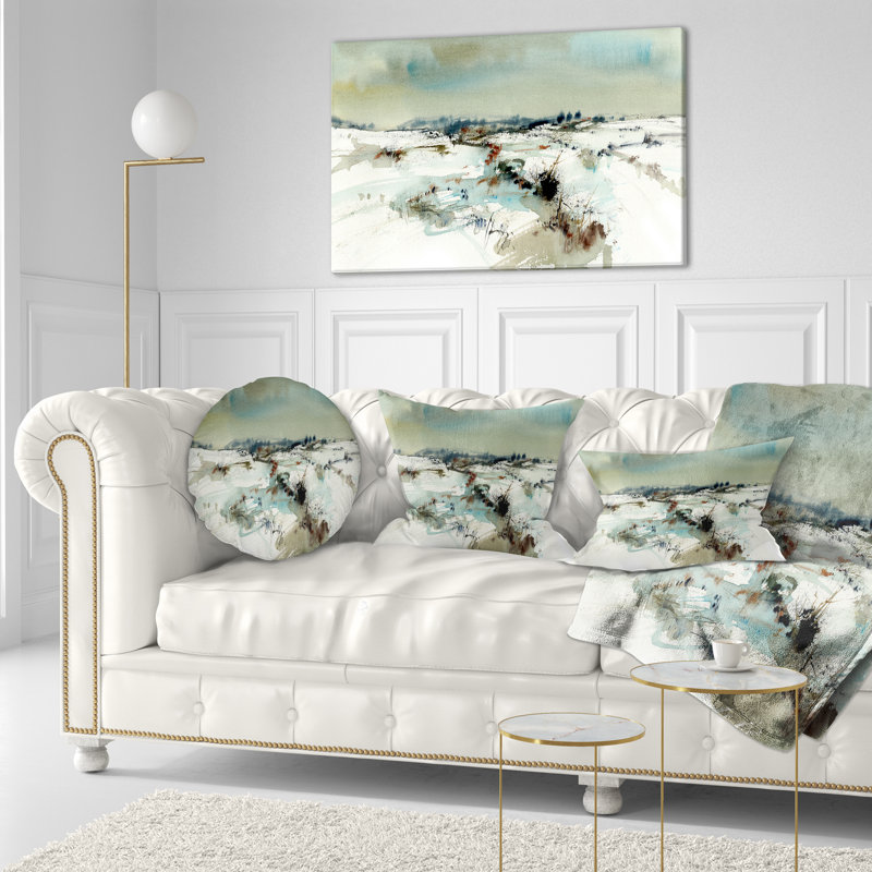 Coussin lombaire aquarelle paysage enneigé
