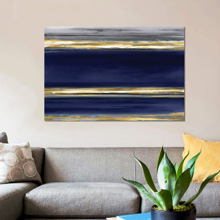 «Parallel Lines on Indigo», impression sur toile, H 12 po x l 18 po x P 1,5 po, Pas de tapis, Toile tendue