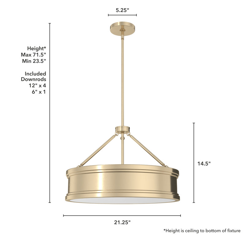 Capshaw 21" Alturas Gold Drum Pendant with Painted Cased White Glass