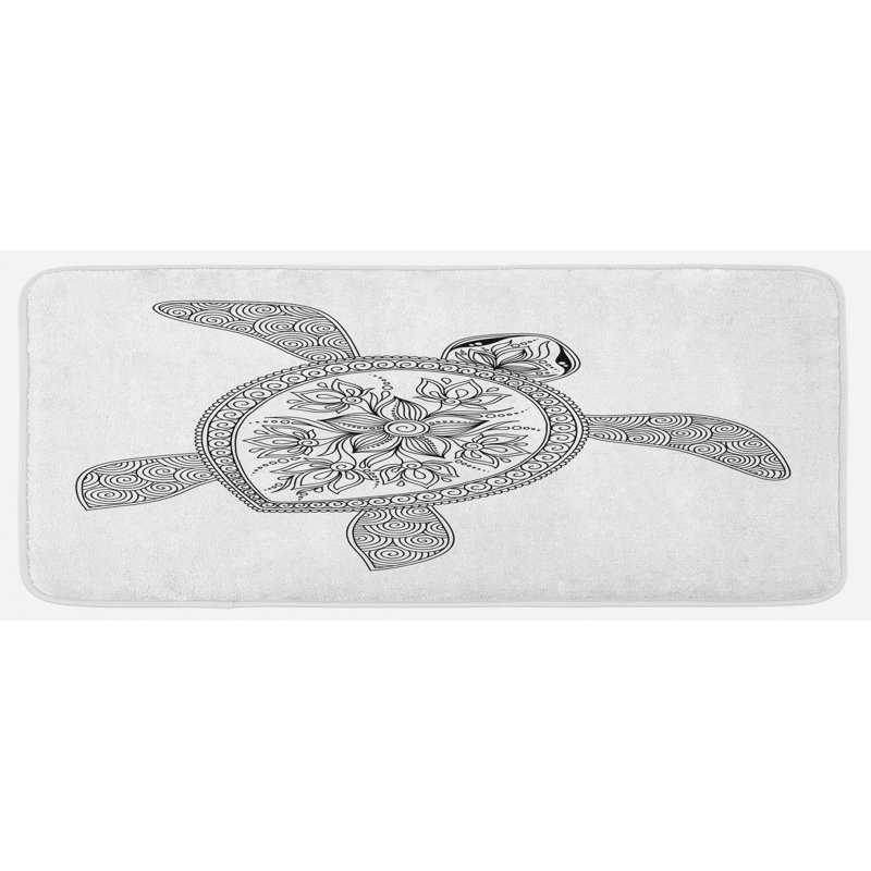 Tapis de cuisine blanc asiatique de style tortue à motif doodles