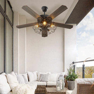 51" Caged Industrial Ceiling Fan with Remote, 6 Speeds, Timer, Reverse Airflow, without Light Bulbs