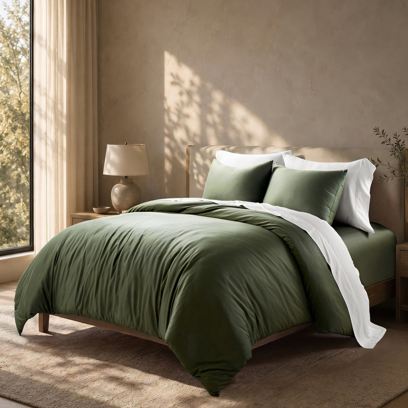 Ensemble de housse de couette 100% rayonne de bambou EverGrace, King (108" X 92"), Olive Green