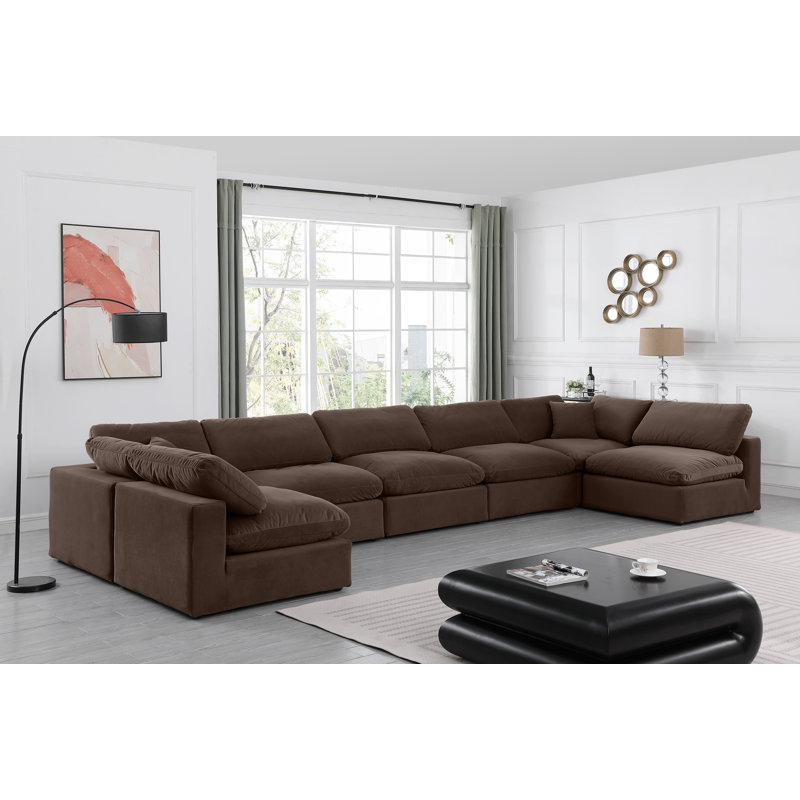 Canapé modulaire réversible en velours de 200 po de large Ivanne, Velours brun