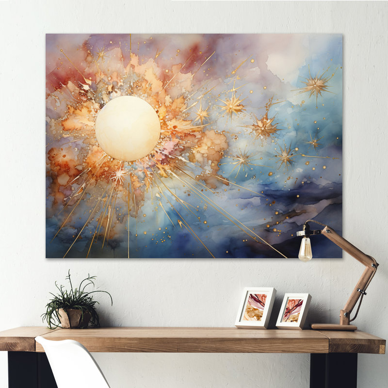 Météores éclatement céleste sur toile, Toile tendue, H 34 po x l 44 po x P 1,5 po