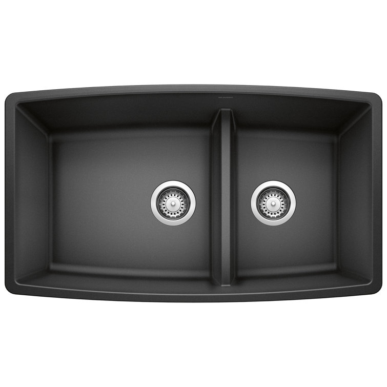 Blanco 441312 Performa SILGRANIT 33" 60/40 Double Bowl Undermount Kitchen Sink with Low Divide