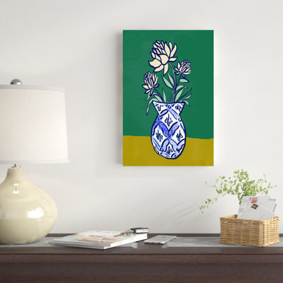 " Beige Flowers With Patterned Vase " Painting Print