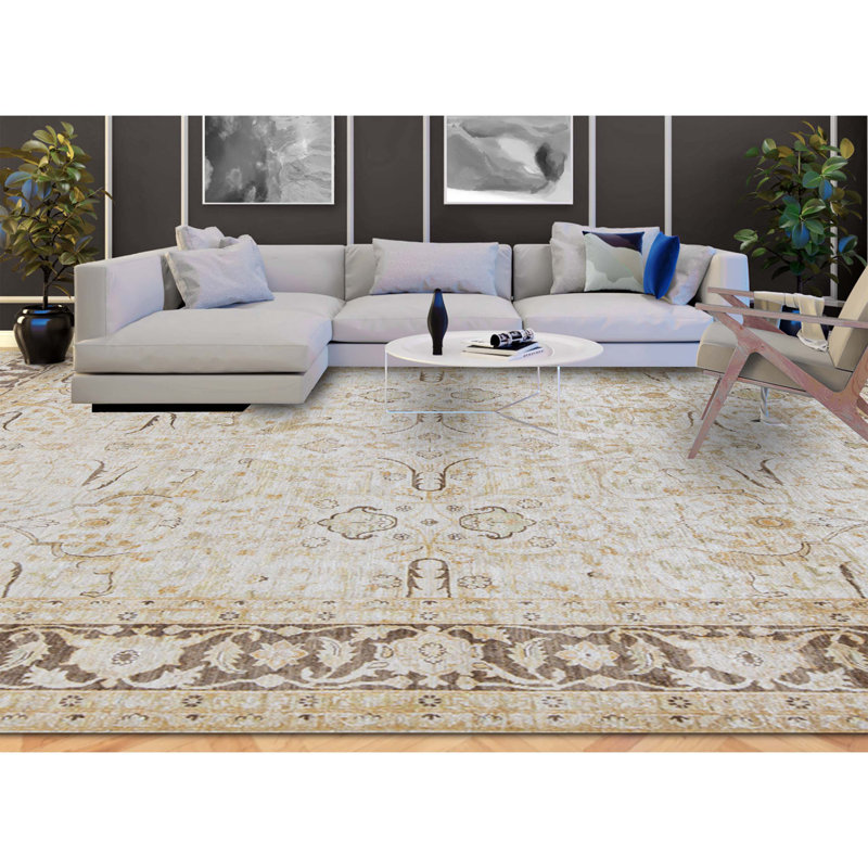 High-Quality Handwoven Rectangle Ivory/Brown Area Rug