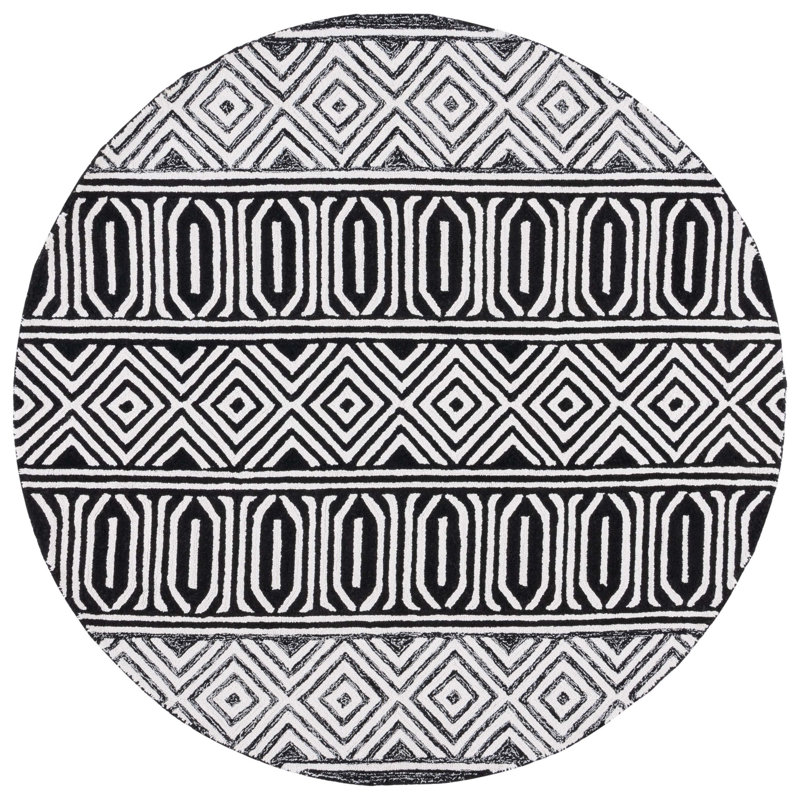 Tapis noir à motif géométrique touffeté à la main Capri Capri, Rond 6 pi