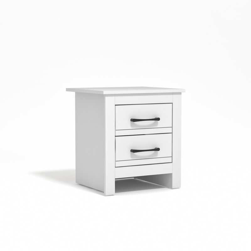 Limestone 2 Drawer Bedside Table, White/White