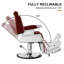 Fauteuil de salon rétro à hauteur réglable rouge, fauteuil de coiffeur inclinable à rotation à 360 degrés