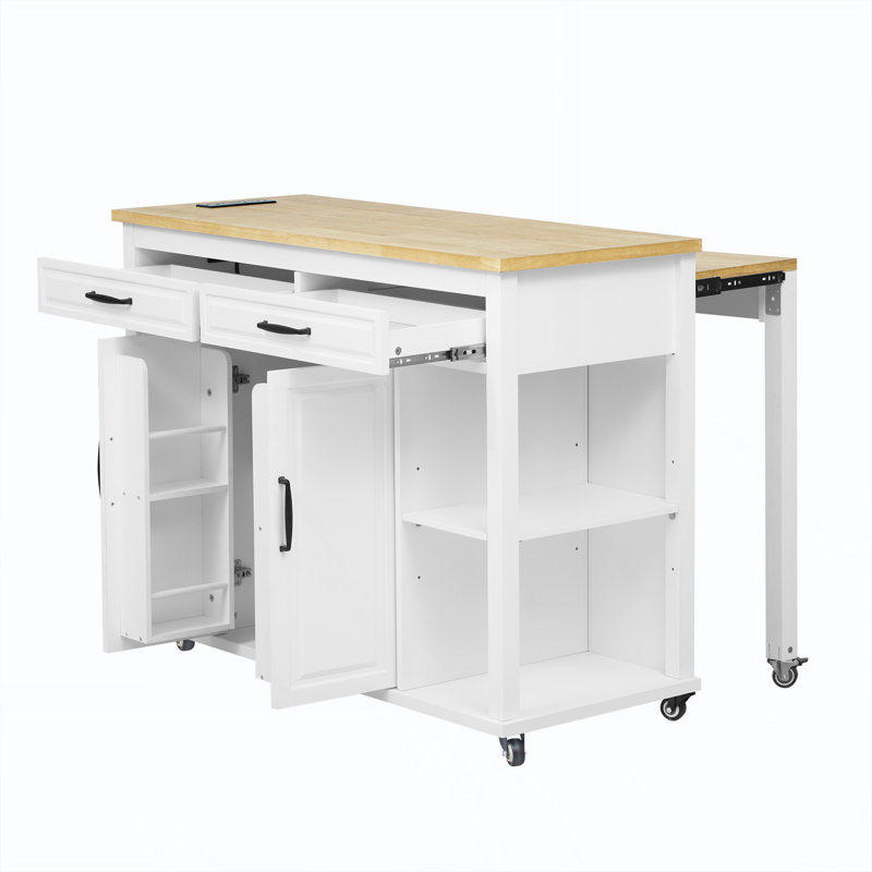 Kitchen Island With Extendable Dining Table, White
