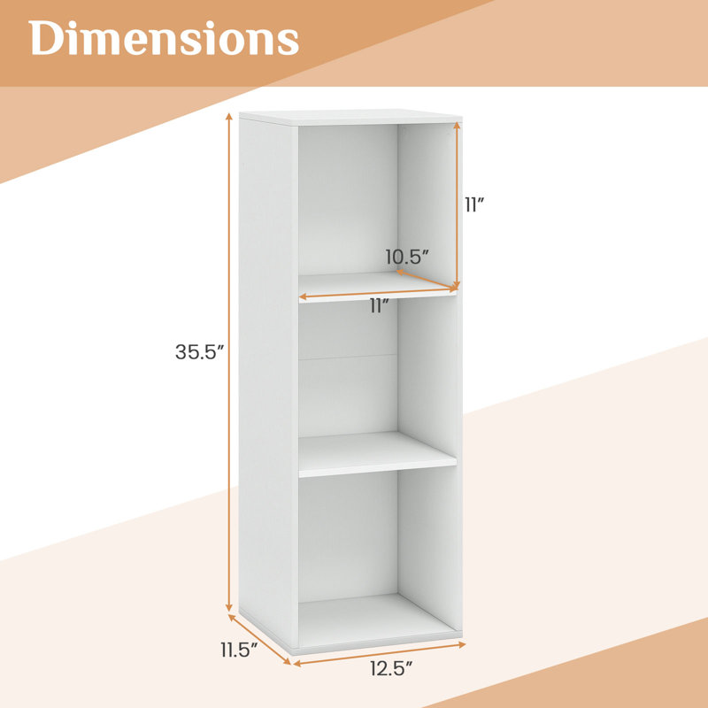 Bibliothèque moderne à 3 compartiments avec système antibasculement, 1 pièce, organisateur de rangement autoportant.