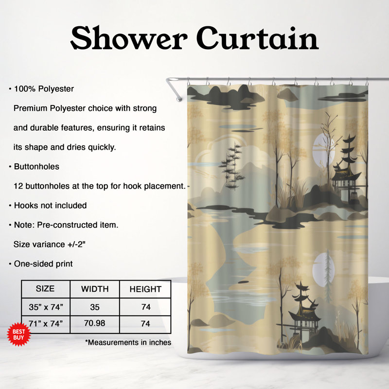 Bamboo Branches - Rideau de douche Premium, H 74 po x l 71 po