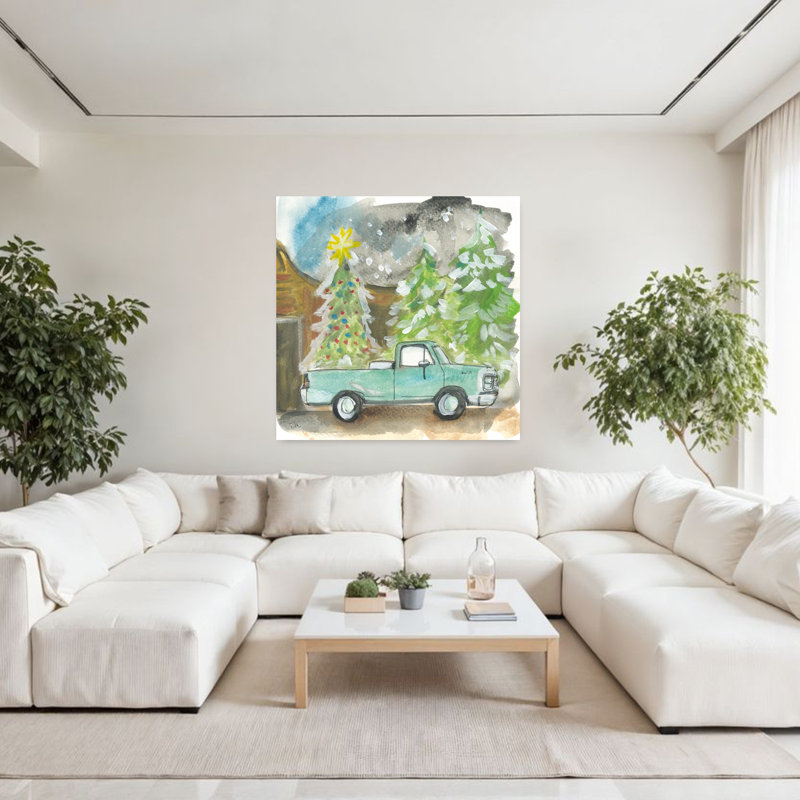Camion d'arbre de Noël contemporain avec art des Fêtes, H 48 po x l 48 po