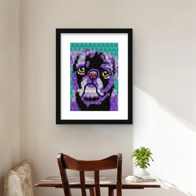 Carlin géométrique - Reproduction matte encadrée pour animaux de compagnie turquoise