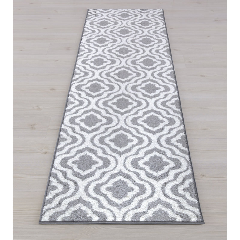 Tapis gris à motif géométrique Loney, Tapis de couloir 2 pi x 7 pi 3 po