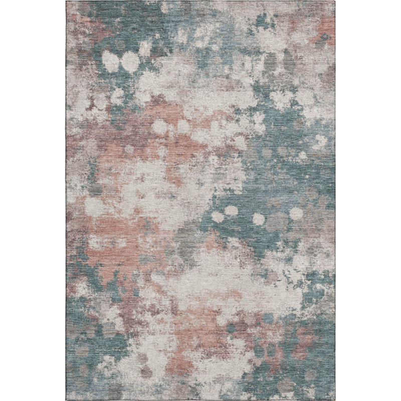 Premium Machine Washable Mayfield AMF2114 Abstract Rug, 3' x 5', Coral
