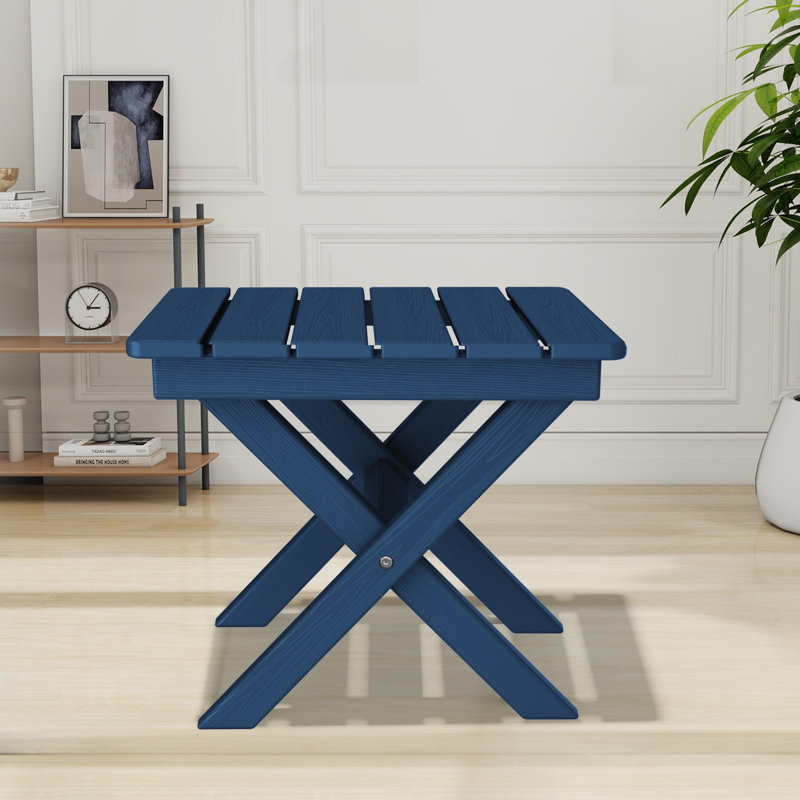 Kahn Rectangular HDPE Outdoor Folding Side Table, Navy