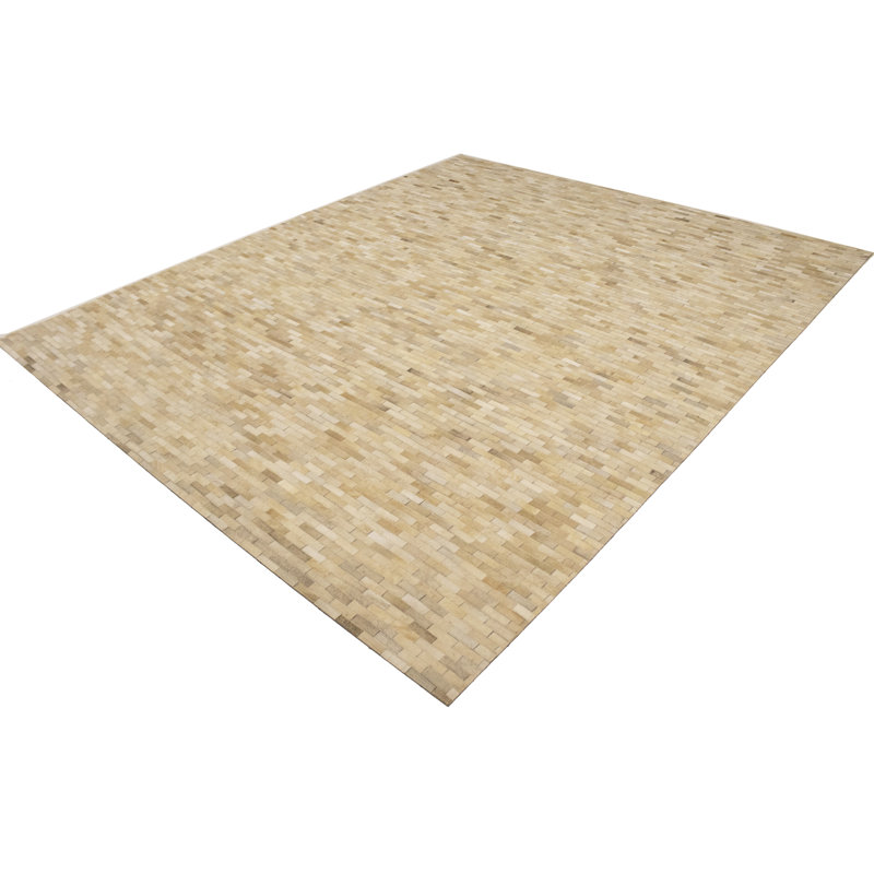 Tapis beige moderne en similicuir 6X6, Rectangulaire 8 pi x 10 pi