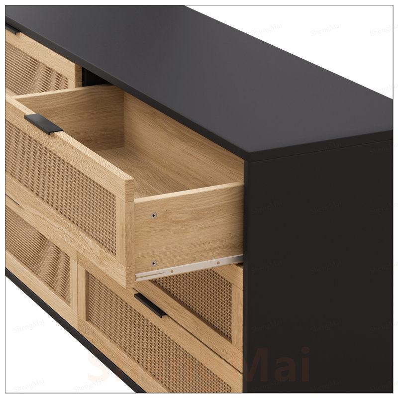 Armoire de rangement en rotin à 6 tiroirs avec glissières à tiroir lisses pour l'organisation de la chambre à coucher et du salon
