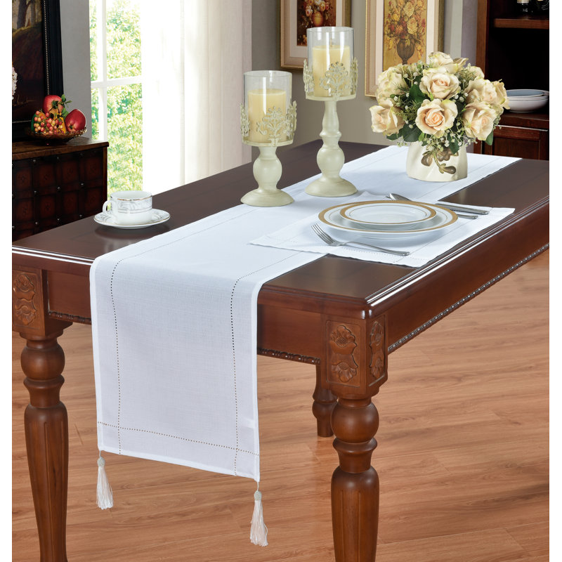 LINEN LOOK Maeva Table Runner, White