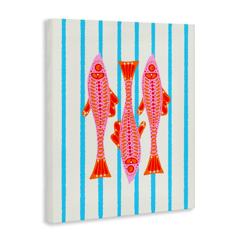 Poisson aquatique vif sur toile rayée, design par Indira Prieto | IndySign, H 30 po x l 24 po