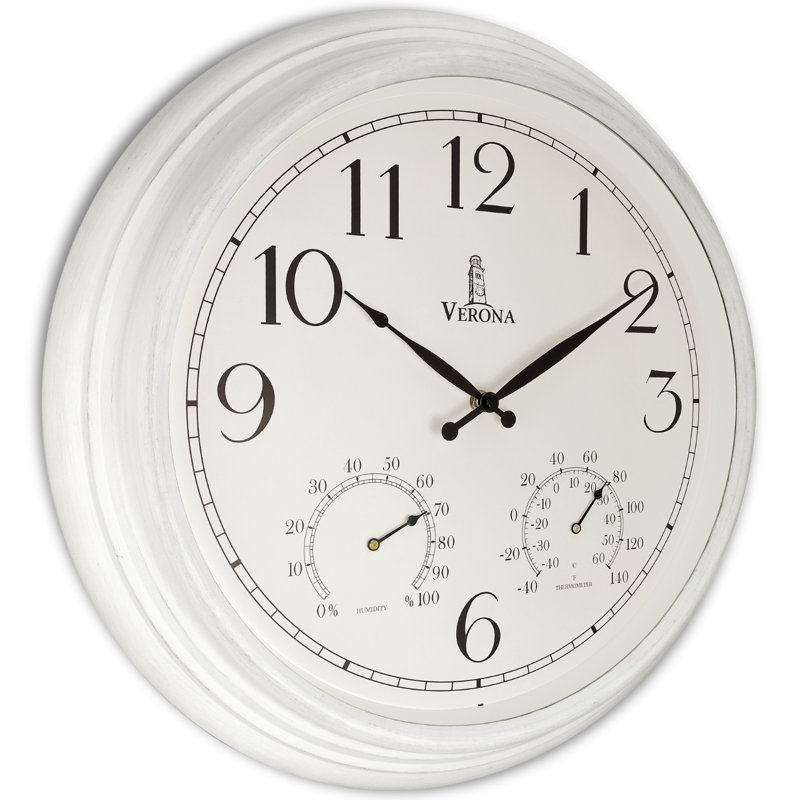 Horloges d'extérieur 18 pouces pour patio avec grand thermomètre blanc imperméable