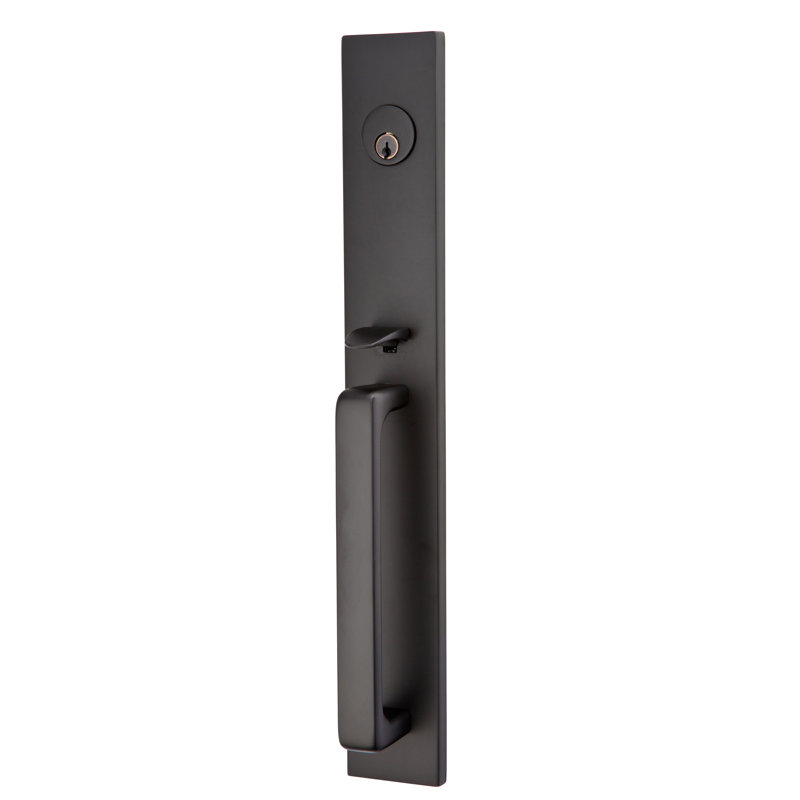 Emtek Lausanne Full Length Single Cylinder Tubular Entryset, Right Handed, Stuttgart Lever, Flat Black