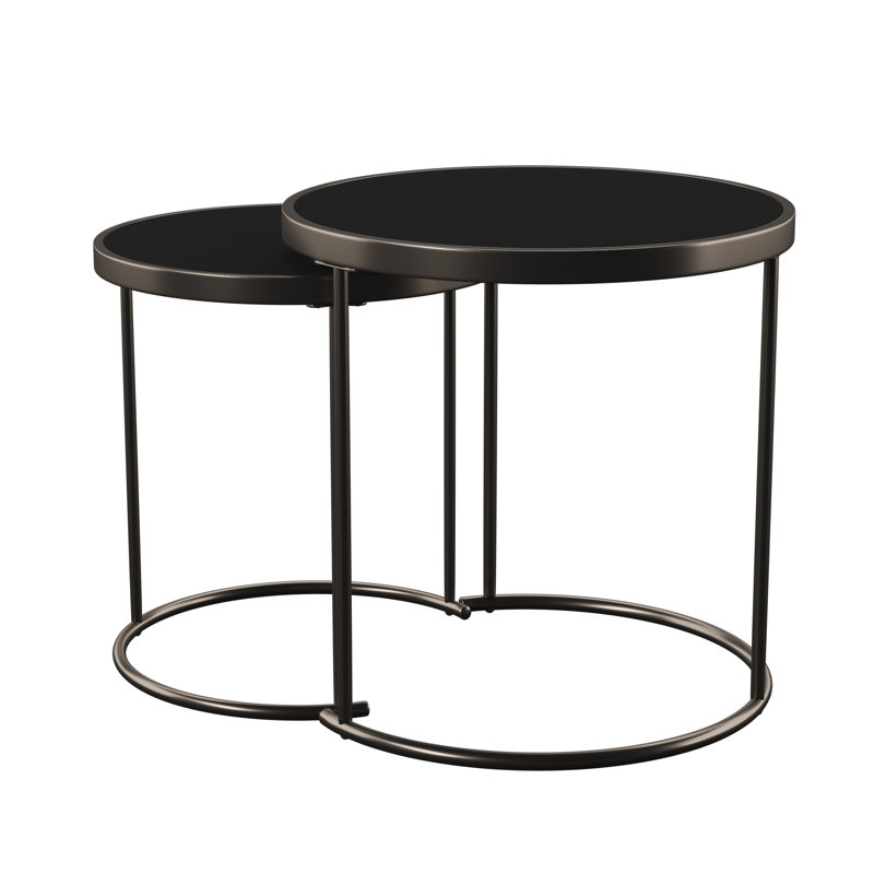 Middlewich 2 Piece Nest of Tables, Brown, Black Glass