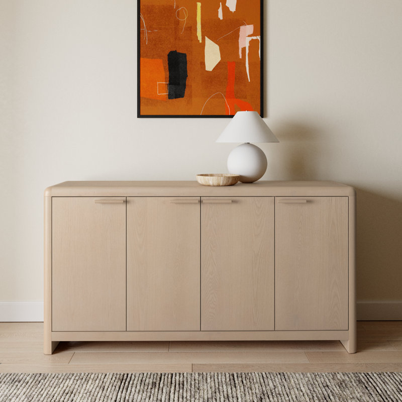 Morenci Four Door Ash Wood Sideboard In White Sand