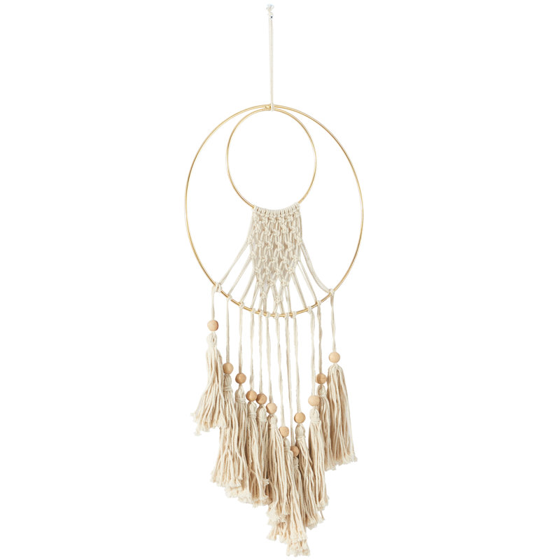 Décoration murale faite à la main en macramé avec perles et cadre