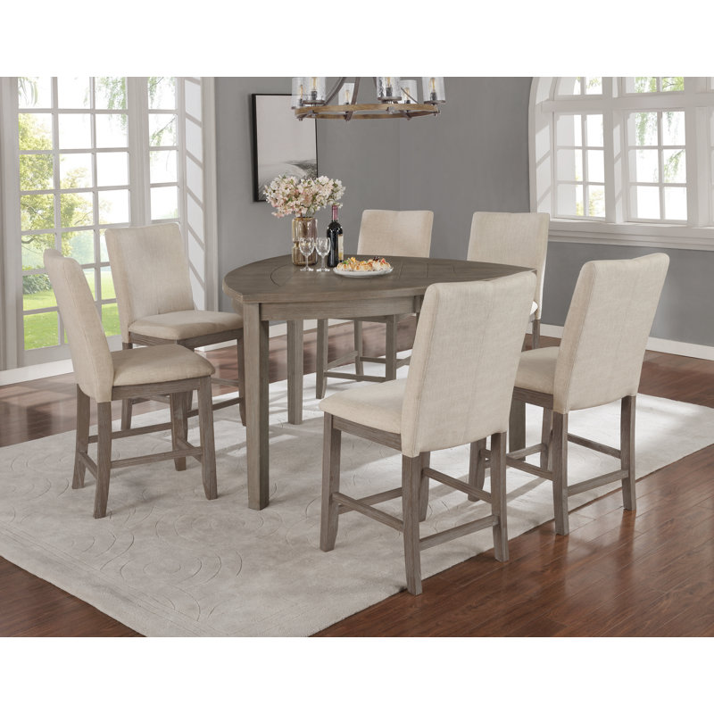 Ensemble de salle à manger 7 pièces à hauteur de comptoir Yanis, Beige, Rustique, Rustique