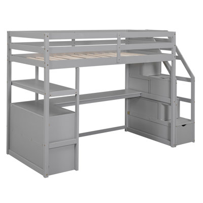 Lit mezzanine avec bureau et tablettes