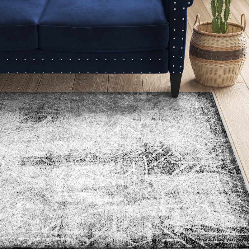 Tapis abstrait gris foncé Brandt, Rectangulaire 6 pi 1 po x 9 pi