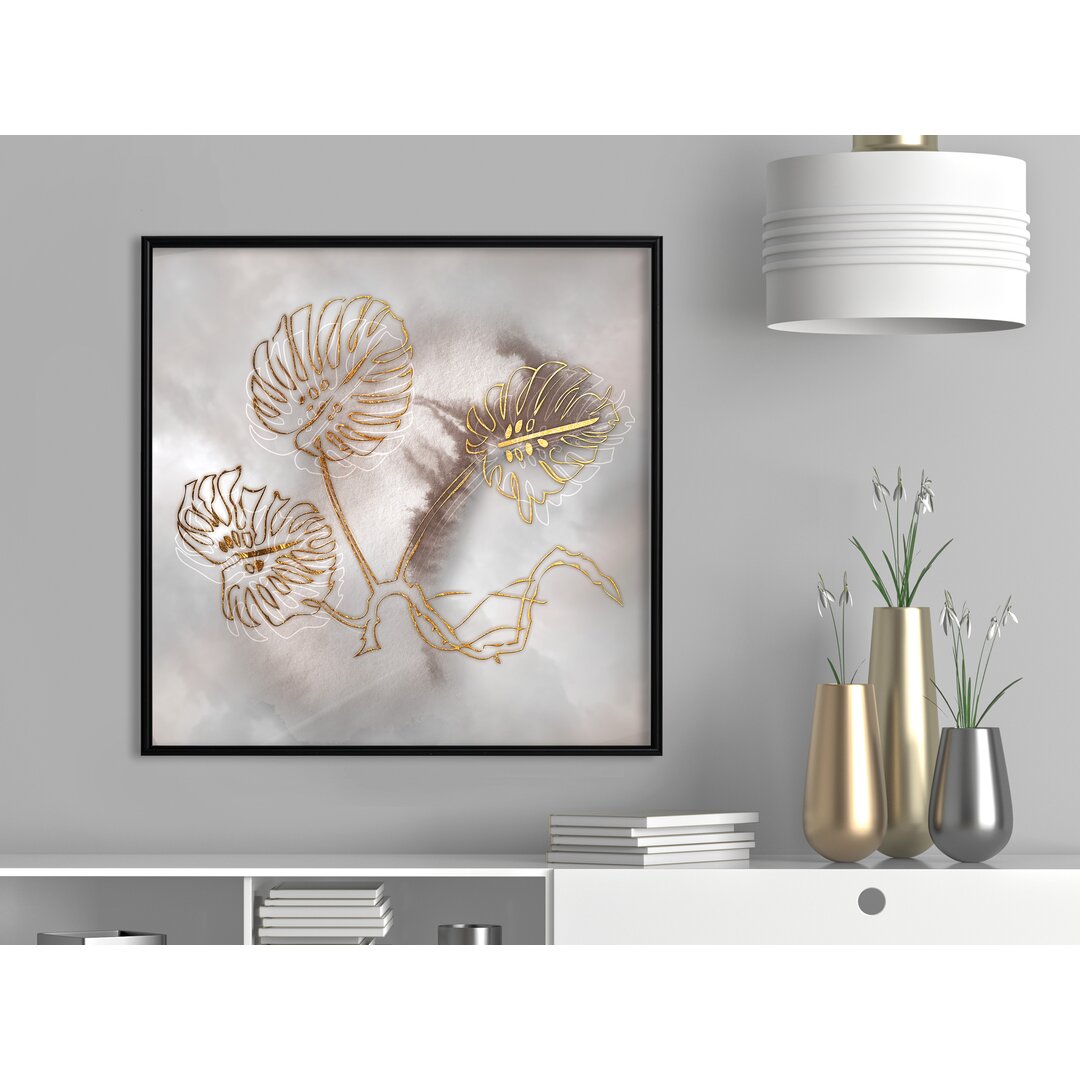 Gerahmtes Poster Golden Monstera Leaves