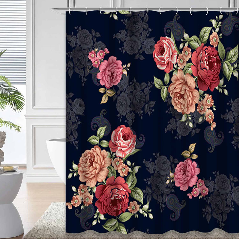 Rideau de douche rétro avec 12 crochets Vintage Flower, L 72 po x l 84 po