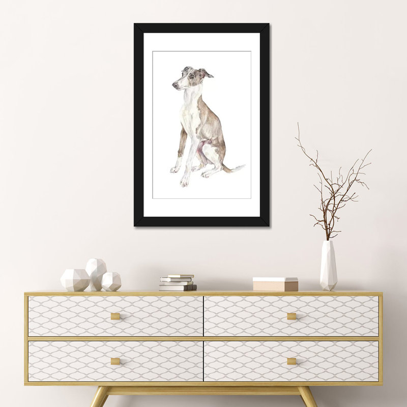 «Italian Greyhound», reproduction sur toile, H 24 po x l 16 po x P 1 po, Papier d'art encadré noir, Blanc