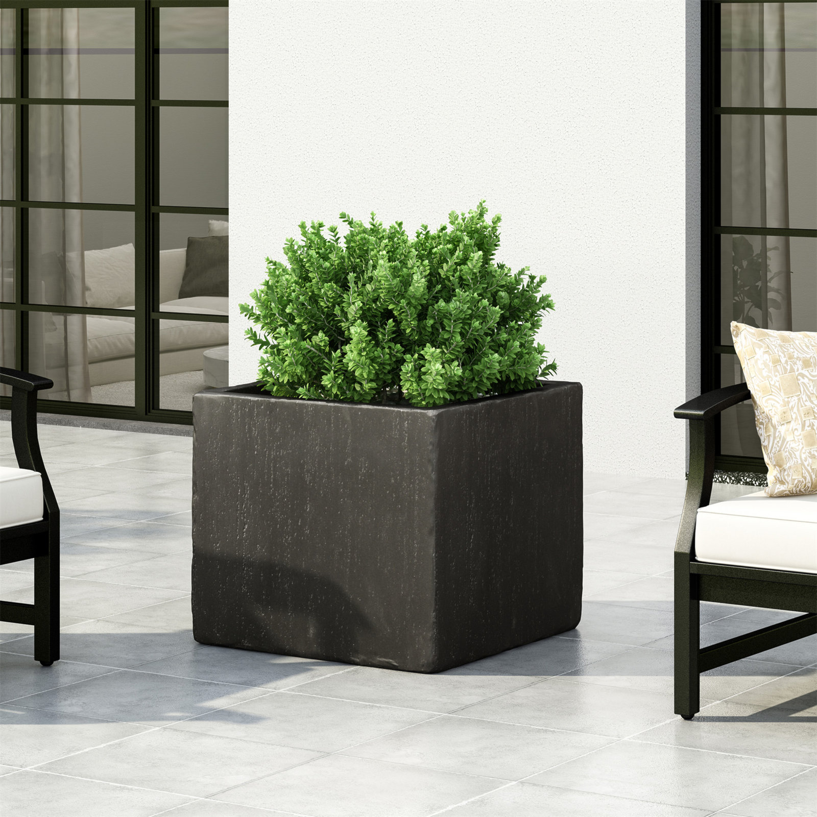 Shiner Lightweight Concrete Planter Box Set, Black, 2, 18.75" H x 21.5" W x 21.5" D