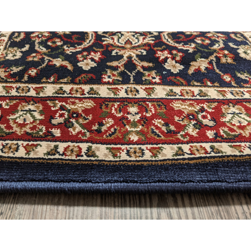 Traditional Oriental Floral Area Rug in Navy Blue, Round 5'3"