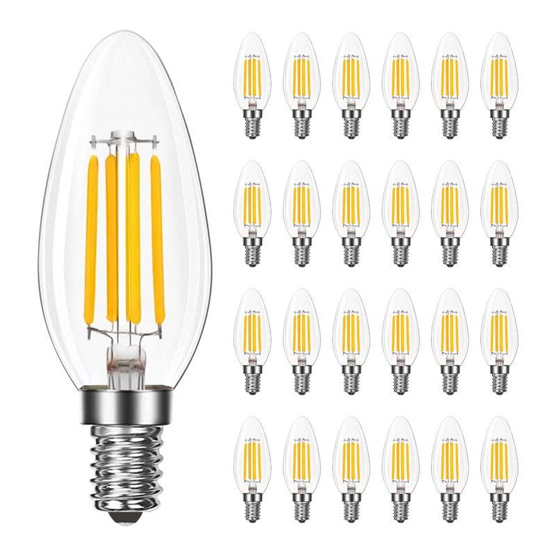 Ampoule candélabre à DEL 8 W LUXRITE, équivalente à 75 W, base E12, luminaire à filament transparent blanc naturel à intensité variable de 1 000 lumens et 3 500 K et emballage humide classé 16