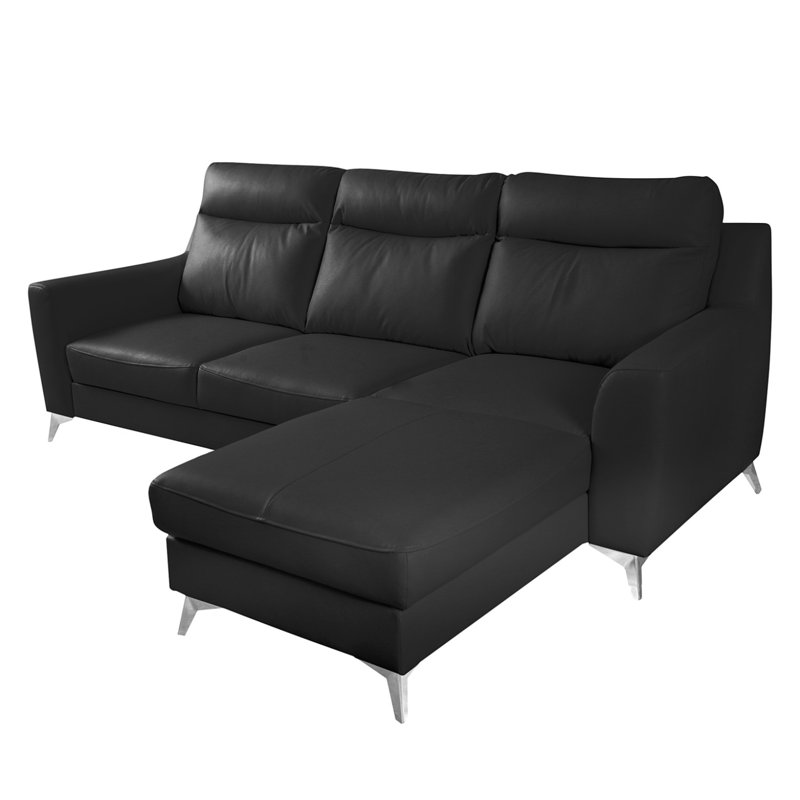 Emmie-Mae Leather Corner Sofabed with Chaise, Right Hand Facing, Black