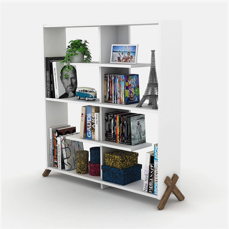 Étagère à cadre en bois Kipp - bibliothèque de style industriel à 6 couches, noyer / blanc, convenant au bureau et au salon