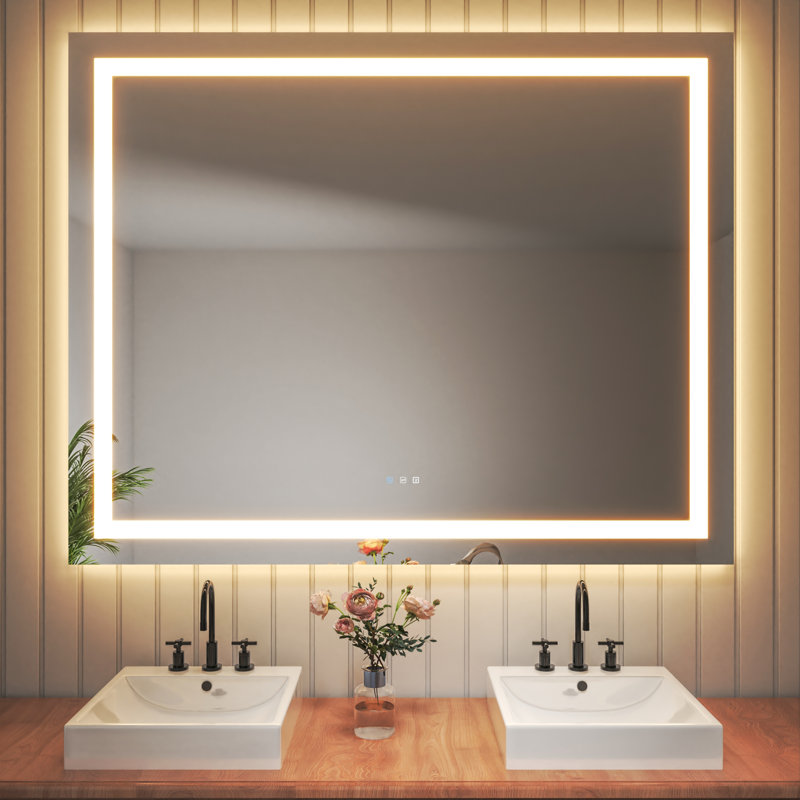 Miroir de salle de bain sans cadre à lumière DEL antibuée avec rétroéclairage et sans cadre, 48 po x 60 po