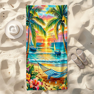  Microfiber Beach Towel Lightweight Travel Towel, Absorbent No Fade,30"x60",Tropical Sunset Hut